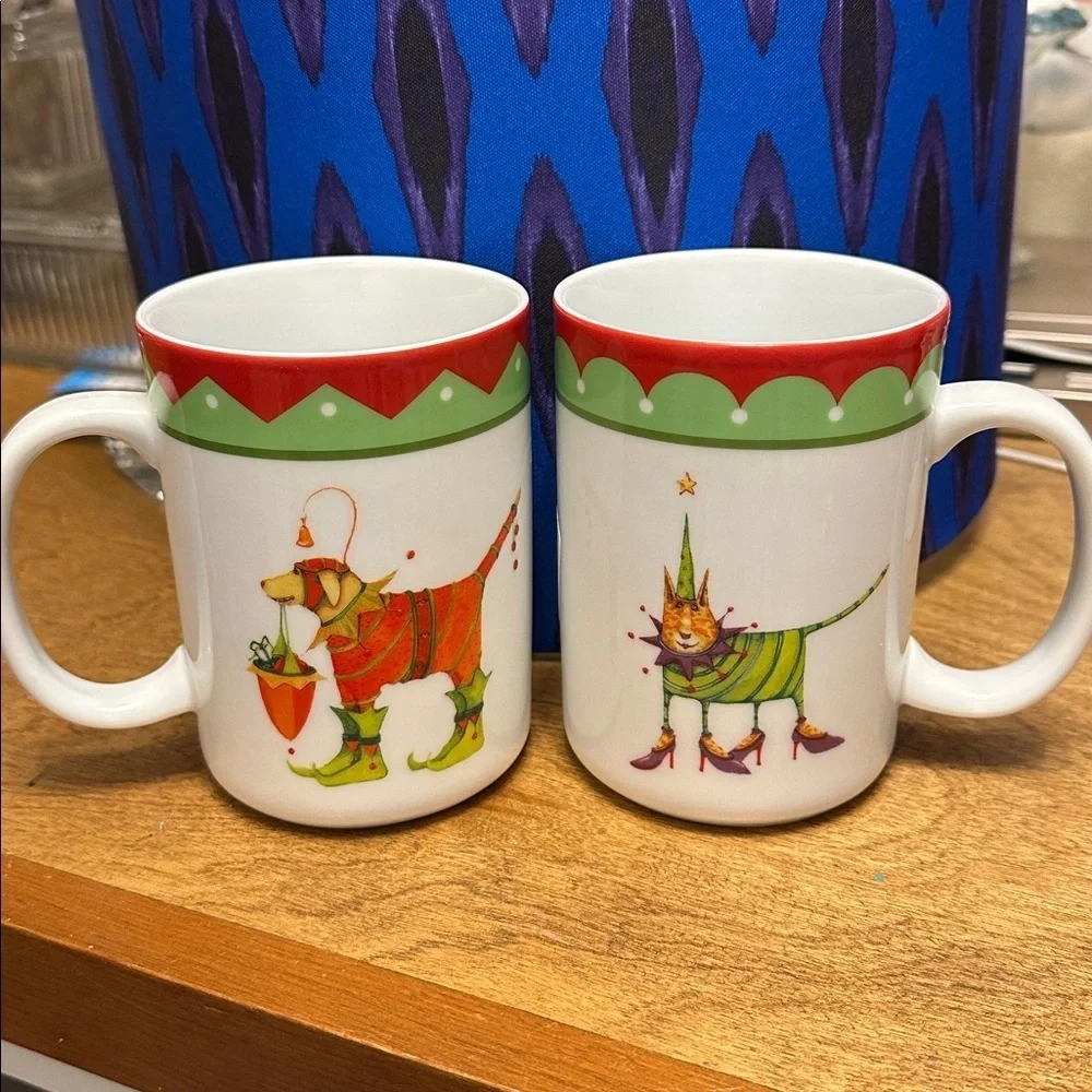 Dept 56 Christmas Cat and dog Mug KRINKLES by Patience Brewster set